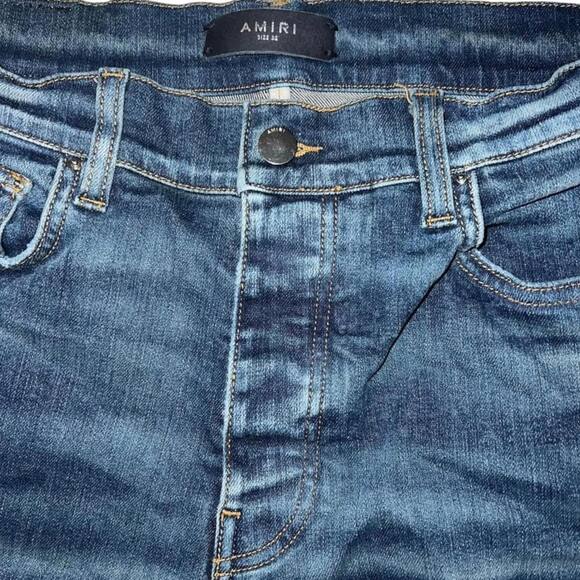 Amiri Blue Denim Shotgun Distressed Skinny Jeans Size 32 - Picture 4 of 9